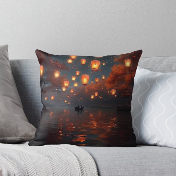 Item preview, Lanterns in and above lake with boats designed and sold by zand-n-zive.