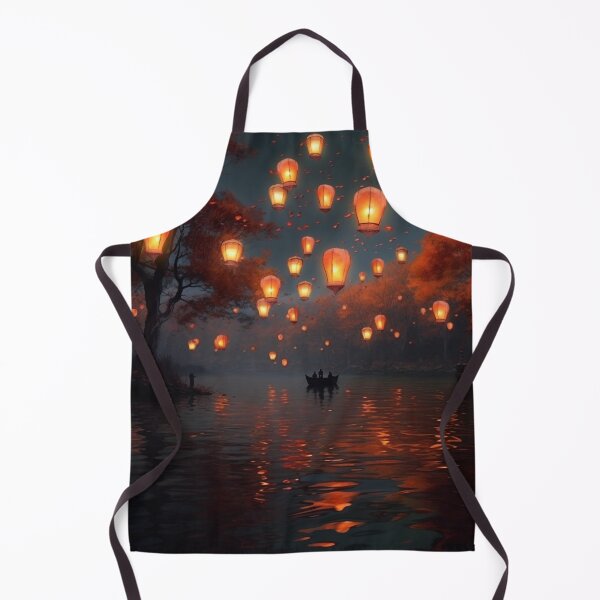 Item preview, Lanterns in and above lake with boats designed and sold by zand-n-zive.