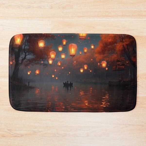 Item preview, Lanterns in and above lake with boats designed and sold by zand-n-zive.