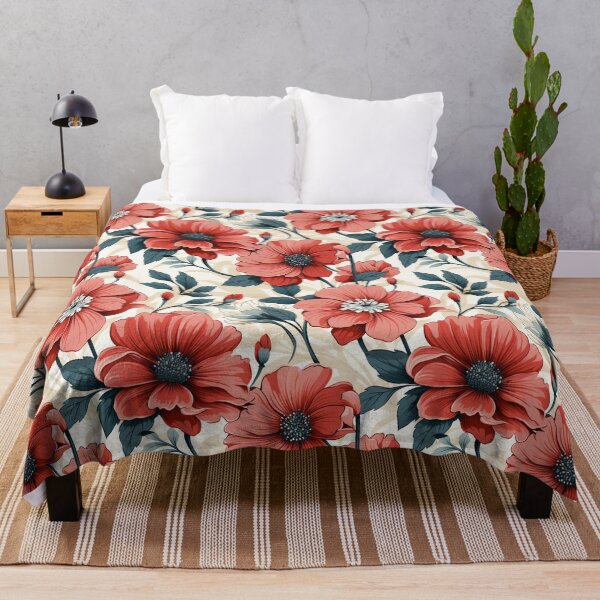 Artikelvorschau, Vintage-inspiriertes rotes Blumenmuster entworfen und verkauft von SipandStan.