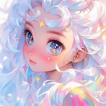 Beautiful Bright Neon Curly Hair Starry Anime Girl | Sticker