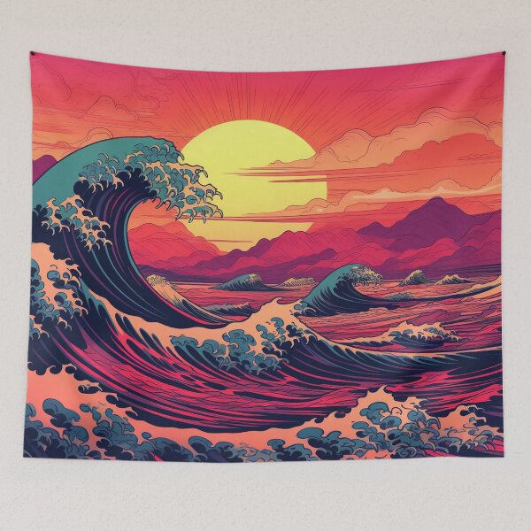 Item preview, The Great Wave Off Kanagawa Cyberpunk neon style designed and sold by zand-n-zive.