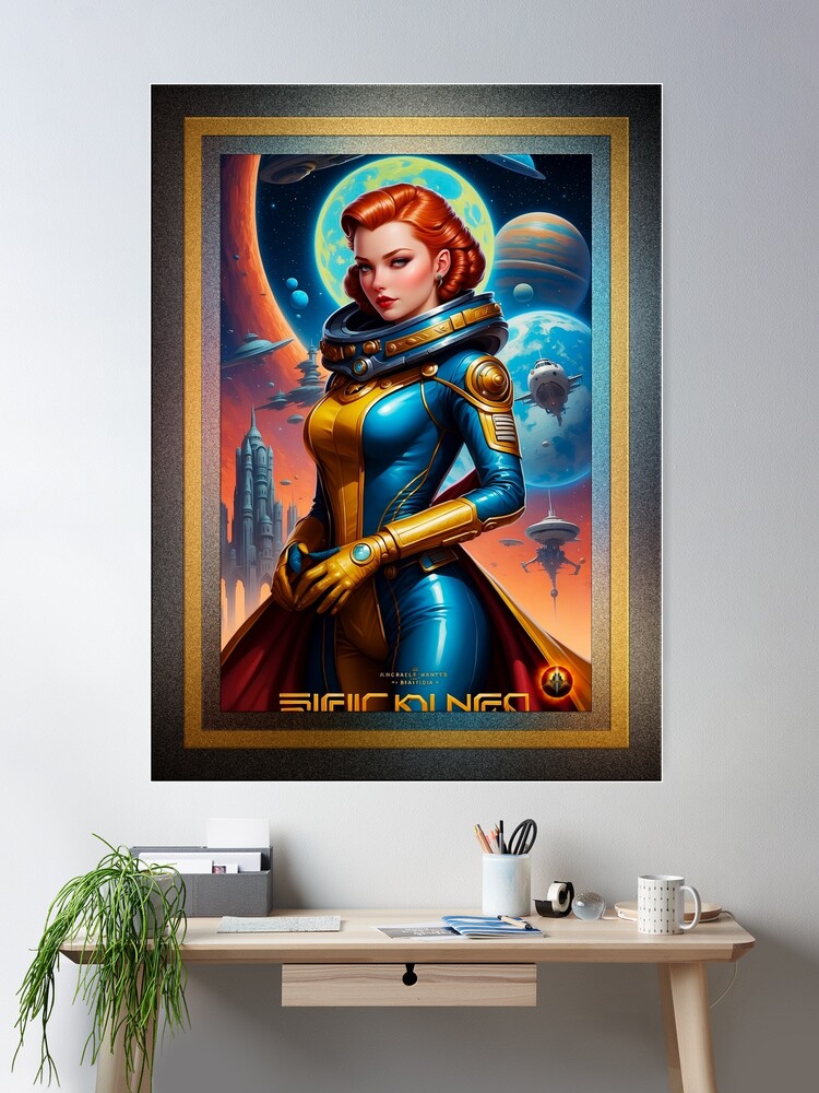 Tranyia's Adventures Across The Cosmos Retro Fusion Portrait Poster Art AI Concept Creation by Xzendor7 Retro Poster Art Print