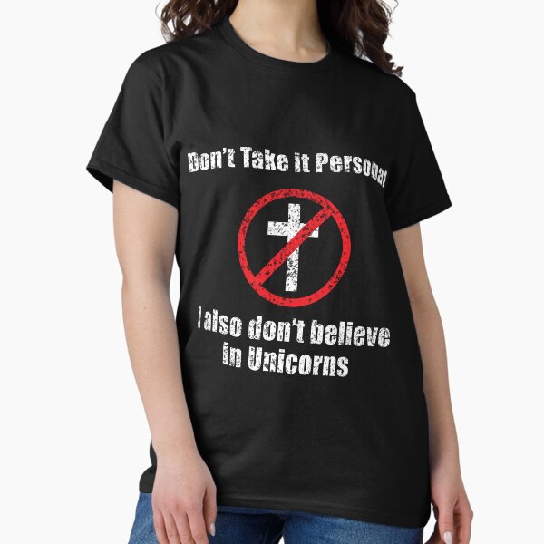 Vista previa del artículo con la obra «Athiest - Yo también no creo en unicornios», diseñado y vendido por triggered-store.