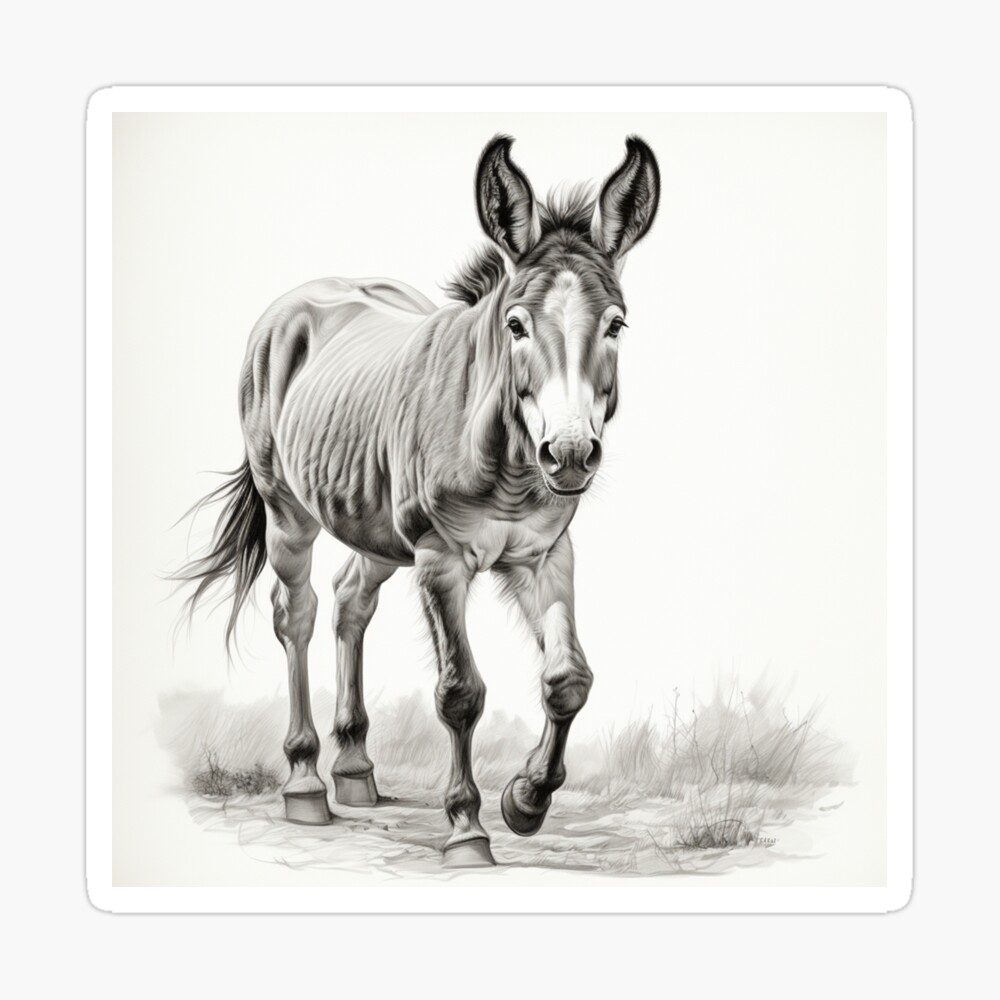 Original Donkey artwork, pencil sketch wall art, farm animal line buying drawing