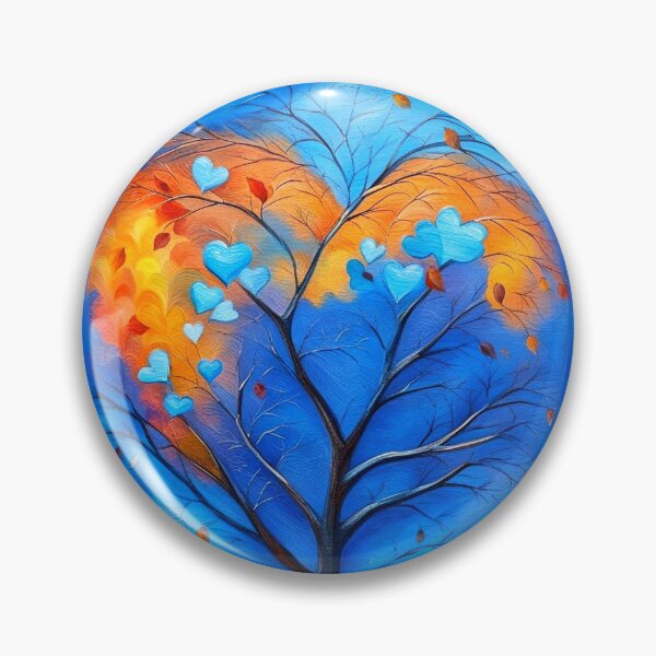 Item preview, Bright blue and orange iridescent tree in the shape of a heart and enhanced with small hearts at the top, orange autumnal decor designed and sold by Creativesphotos.