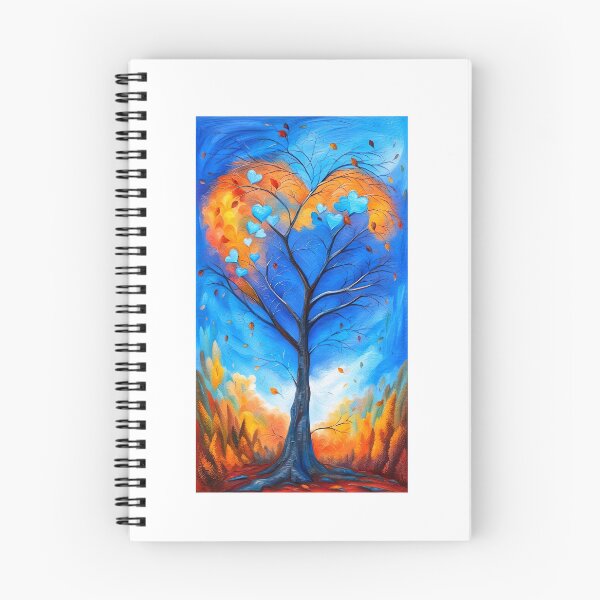 Item preview, Bright blue and orange iridescent tree in the shape of a heart and enhanced with small hearts at the top, orange autumnal decor designed and sold by Creativesphotos.