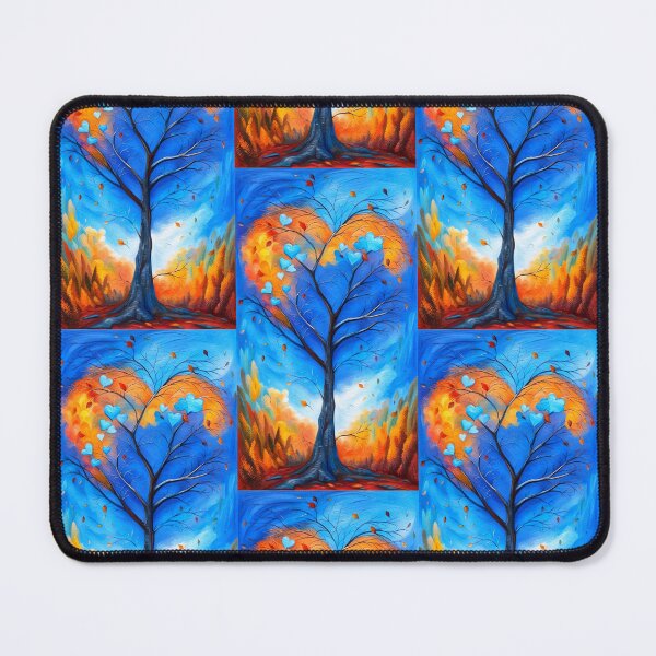 Item preview, Bright blue and orange iridescent tree in the shape of a heart and enhanced with small hearts at the top, orange autumnal decor designed and sold by Creativesphotos.