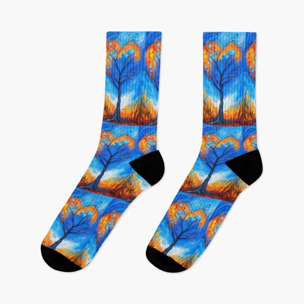 Item preview, Bright blue and orange iridescent tree in the shape of a heart and enhanced with small hearts at the top, orange autumnal decor designed and sold by Creativesphotos.