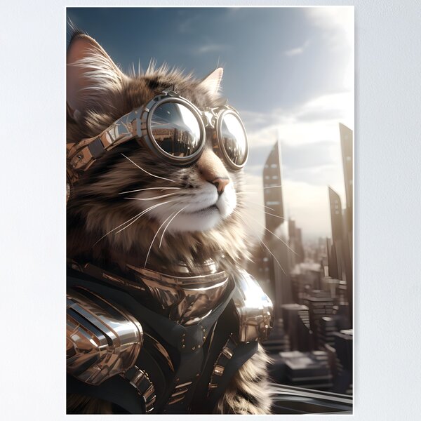 Item preview, robot cat glasses - poster - wall art - office - living room - bedroom - kitchen - gift designed and sold by MomoVisualVibes.