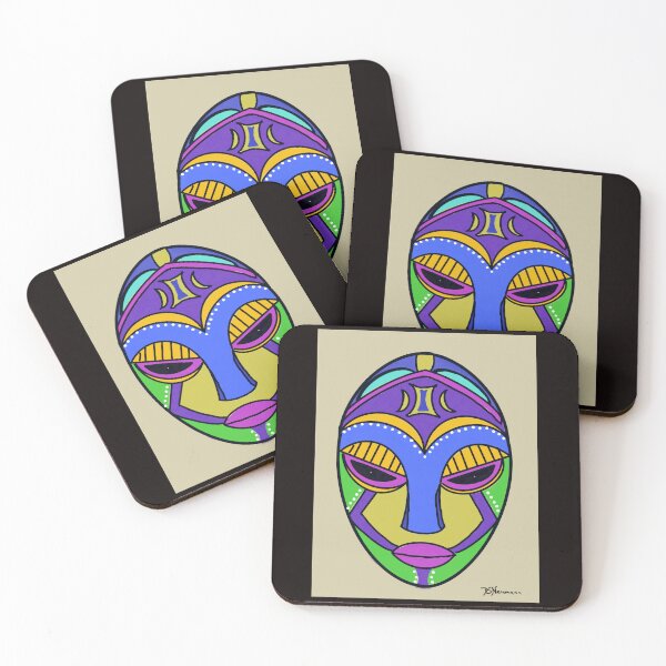 Item preview, African art Tribal Mask 14 on olive green background designed and sold by Dorothea Neumann.