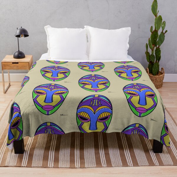 Item preview, African art Tribal Mask 14 on olive green background designed and sold by Dorothea Neumann.