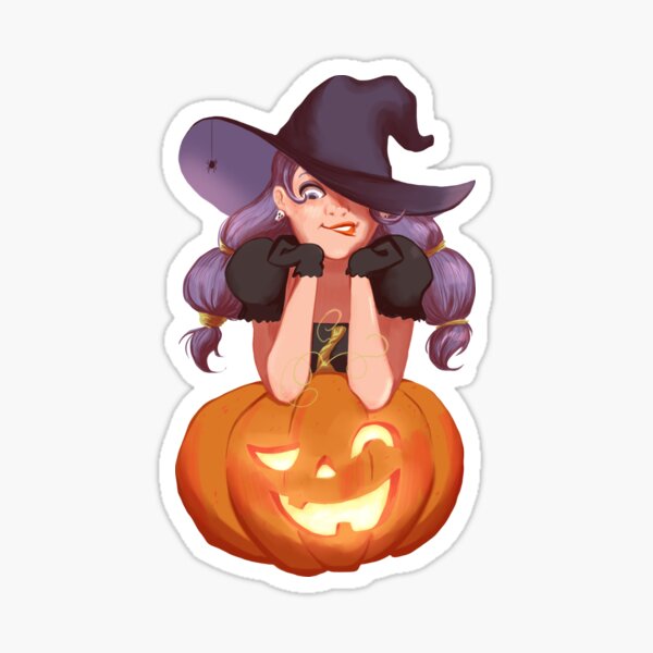Witch and her delicious pumpkin for Halloween Sticker