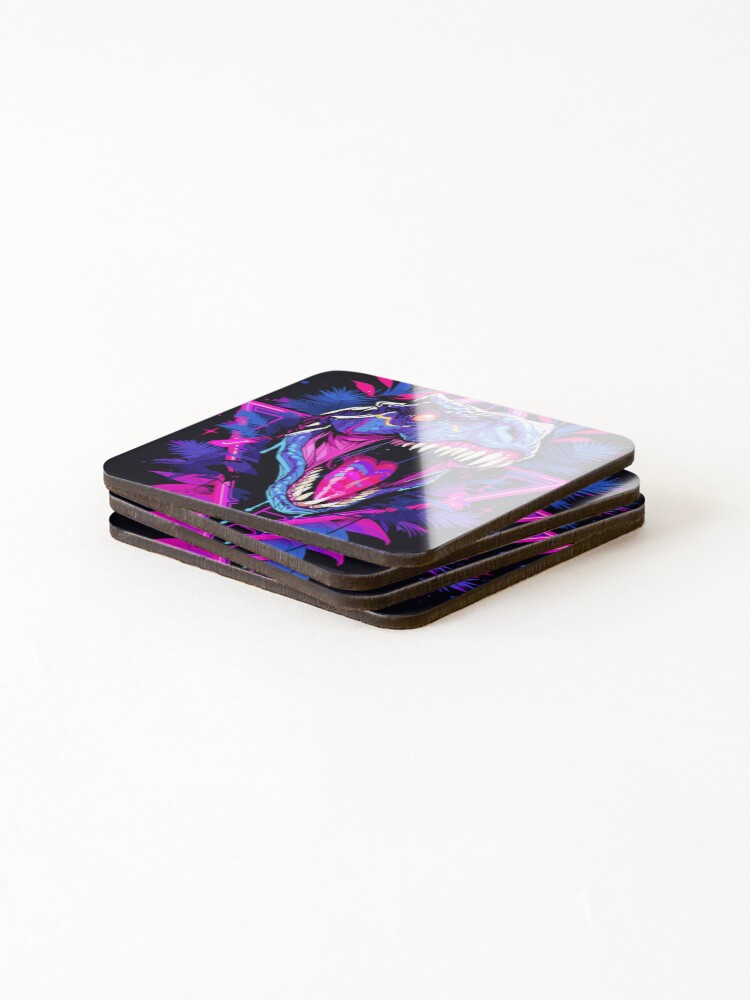 Thumbnail 4 of 5, Coasters (Set of 4), Synthwave Raptor designed and sold by crula.
