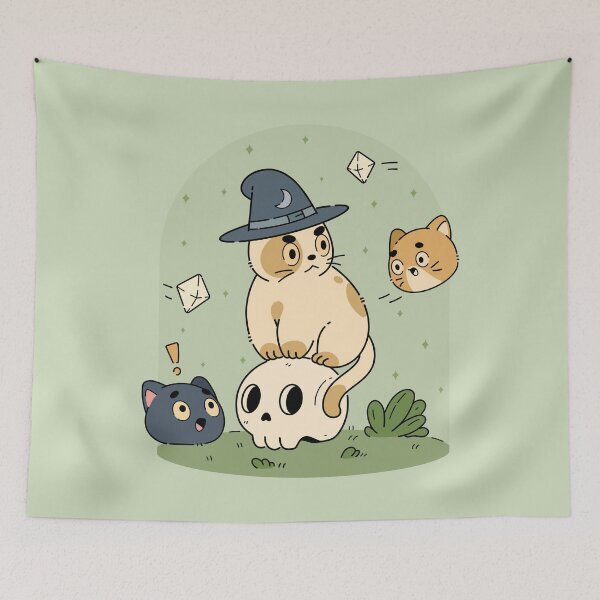 Item preview, Witch Cat and Playful Kittens | Green designed and sold by ModesaDraw.