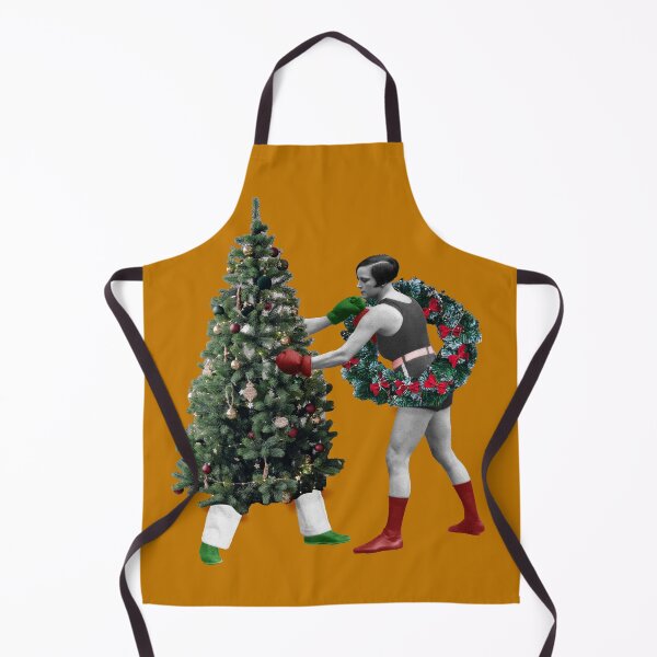 Item preview, Holiday Knockout: Surreal Collage Art Print of a Boxing Christmas Tree and a Female Boxer "Deck Those Halls" Solo in Gold designed and sold by GollyWillikers.