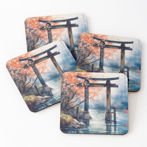 Artikelvorschau, Japanisch, Shinto, Schrein, Tor, Torii, RJ0071, Fluss, Landschaft, Regen, Aquarell entworfen und verkauft von KsaveraArt.