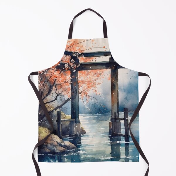 Item preview, Japanese, Shinto, Shrine, Gate, Torii, RJ0071, River, Landscape, Rain, Watercolor designed and sold by KsaveraArt.