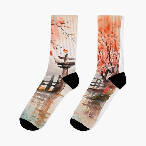 Artikelvorschau, Japanisch, Shinto, Schrein, Tor, Torii, Fluss, Landschaft, Regen, Aquarell, Zen, Haiku entworfen und verkauft von KsaveraArt.