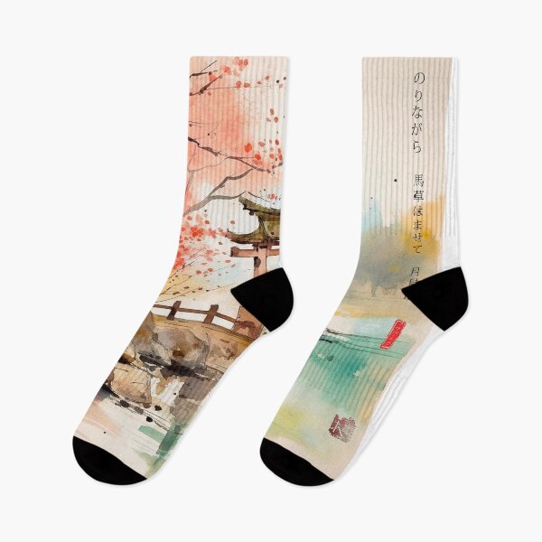 Artikelvorschau, Japanisch, Shinto, Schrein, Tor, Torii, Fluss, Landschaft, Regen, Aquarell, Zen, Haiku entworfen und verkauft von KsaveraArt.