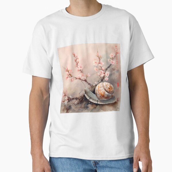 Item preview, Japanese, Snail, Sakura, Landscape, Fog, Mount, Fuji, Watercolor, haiku, zen, kawaii designed and sold by KsaveraArt.