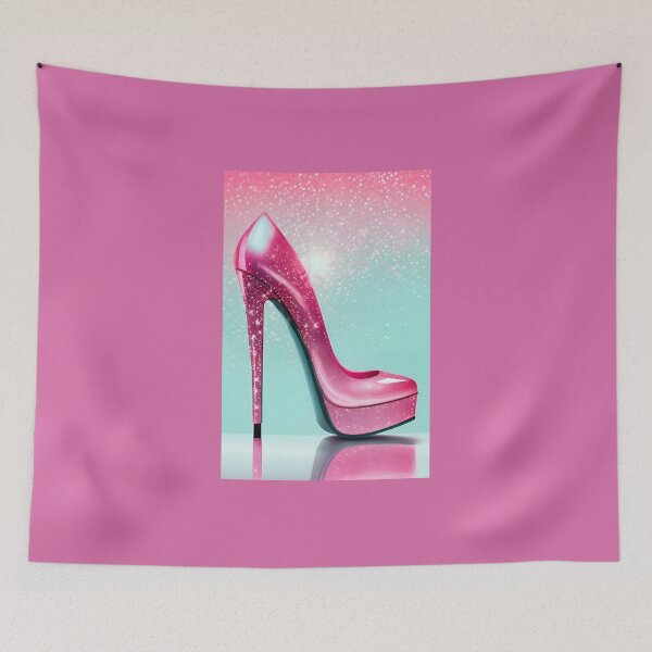 Item preview, Sparkling high heel shoe on a pink and blue background. designed and sold by moonbloom.