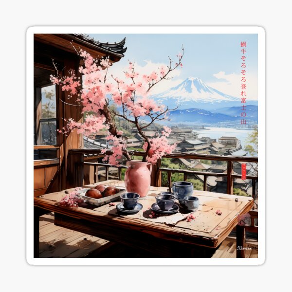 Item preview, Japanese, mount, Fuji, flowers, Sakura, Landscape, floral, Fog, foggy, Watercolor, haiku, zen, kawaii designed and sold by KsaveraArt.