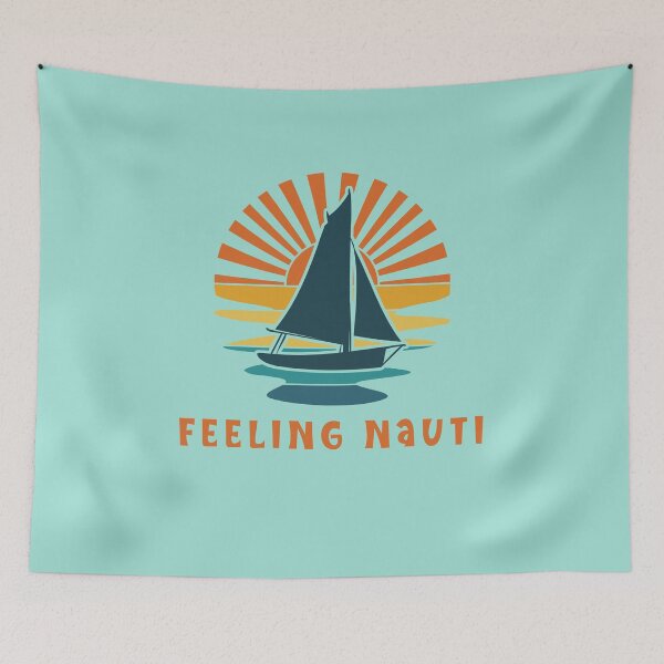 Item preview, Nautical "Feeling Nauti" Boat and Sunset Pun designed and sold by LindaCooke.