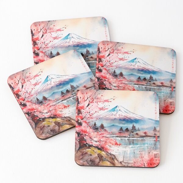 Item preview, Japanese, mount, Fuji, flowers, Sakura, Landscape, floral, Fog, foggy, Watercolor, haiku, zen, kawaii designed and sold by KsaveraArt.