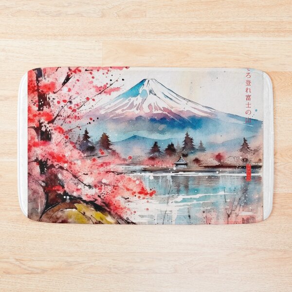 Item preview, Japanese, mount, Fuji, flowers, Sakura, Landscape, floral, Fog, foggy, Watercolor, haiku, zen, kawaii designed and sold by KsaveraArt.