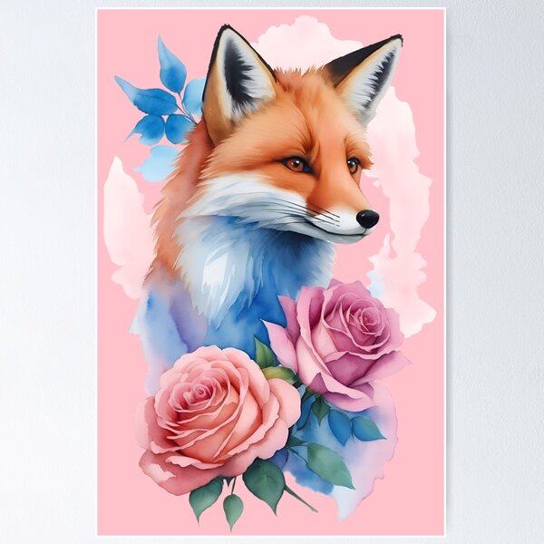 Fox With Rose Wall Art for Sale | Redbubble