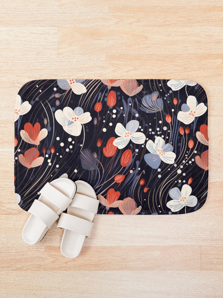 Thumbnail 1 of 6, Bath Mat, Abstract Floral Pattern designed and sold by SideSignal.