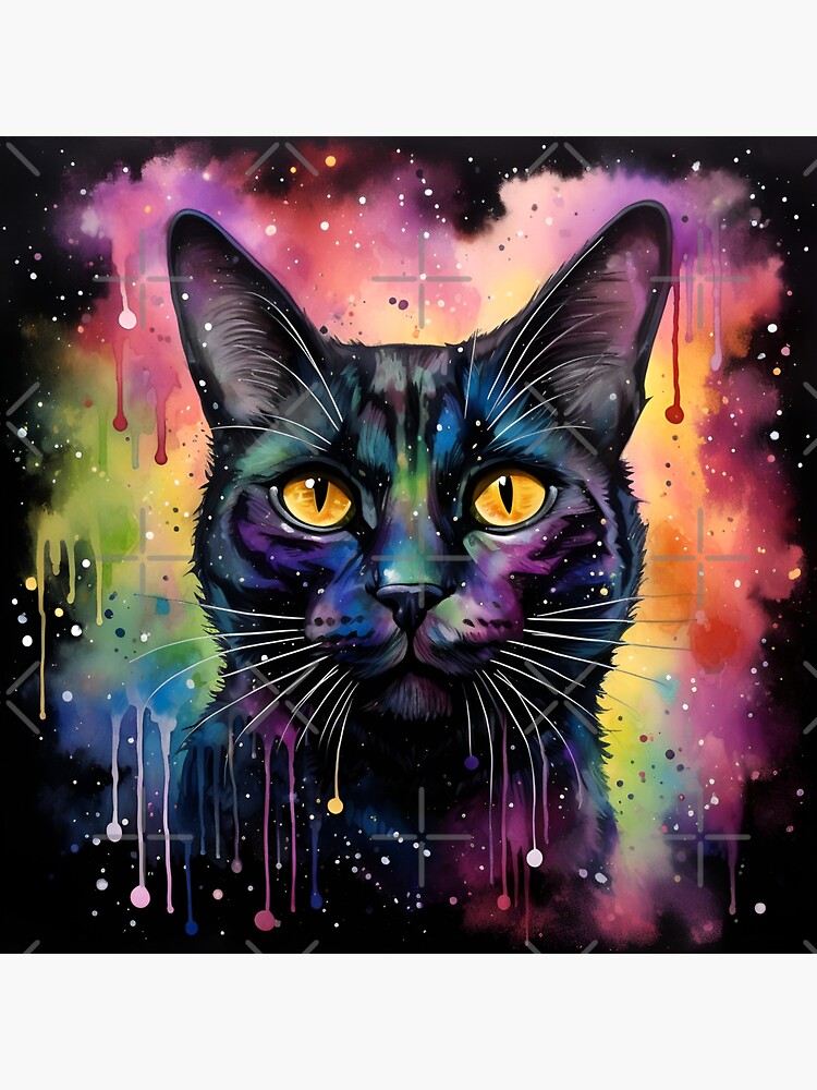 Watercolor rainbow cat digital print | Sticker