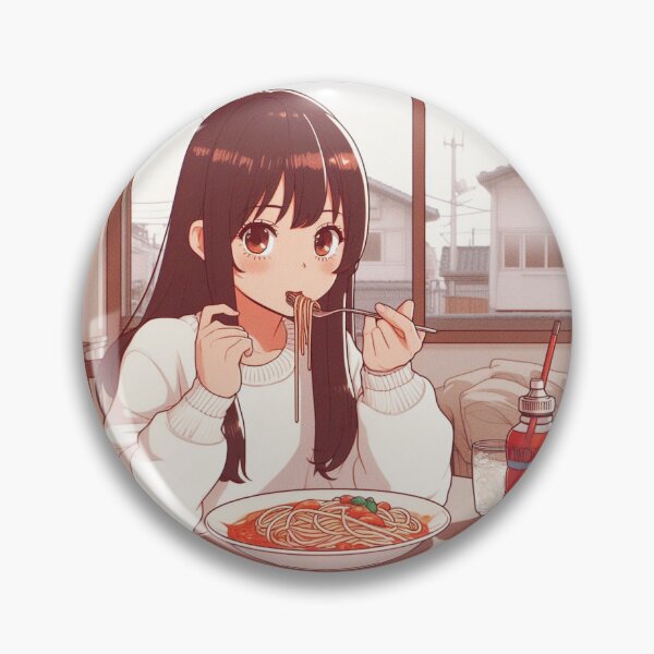 Artikelvorschau, Mädchen isst Spaghetti Digitale Kunst Retro Anime #2 entworfen und verkauft von AIrtisticPrints.