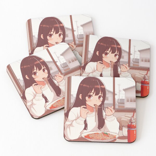 Item preview, Girl Eating Spaghetti Digital Art Retro Anime #2 designed and sold by AIrtisticPrints.