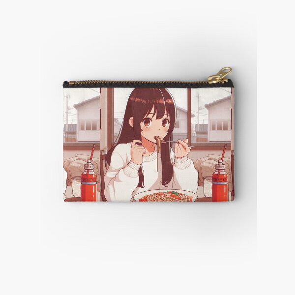Item preview, Girl Eating Spaghetti Digital Art Retro Anime #2 designed and sold by AIrtisticPrints.