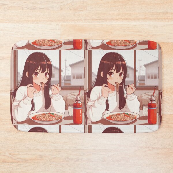 Item preview, Girl Eating Spaghetti Digital Art Retro Anime #2 designed and sold by AIrtisticPrints.