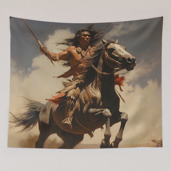 Item preview, Native American Brave Throwing a Spear from Horseback designed and sold by dcrc.