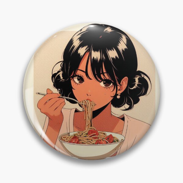 Artikelvorschau, Mädchen isst Spaghetti, digitale Kunst, italienischer Retro-Anime #3 entworfen und verkauft von AIrtisticPrints.