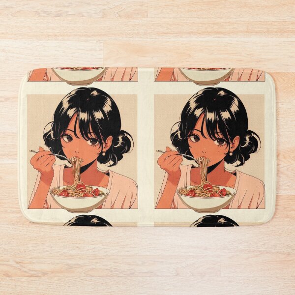 Item preview, Chica comiendo espagueti Arte digital Anime retro italiano #3 designed and sold by AIrtisticPrints.