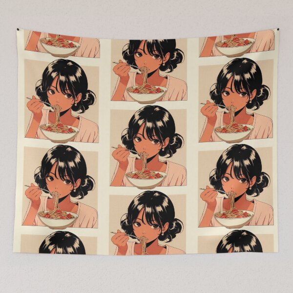 Item preview, Girl Eating Spaghetti Digital Art Italian Retro Anime #3 designed and sold by AIrtisticPrints.