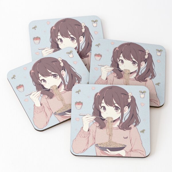 Artikelvorschau, Mädchen isst Spaghetti Digitale Kunst Retro Anime #4 entworfen und verkauft von AIrtisticPrints.