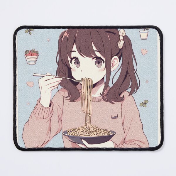 Item preview, Girl Eating Spaghetti Digital Art Retro Anime #4 designed and sold by AIrtisticPrints.