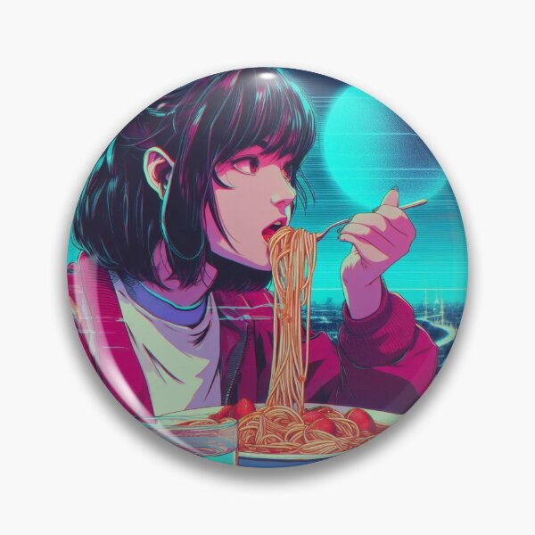 Item preview, Girl Eating Spaghetti Digital Art Retrowave #1 designed and sold by AIrtisticPrints.