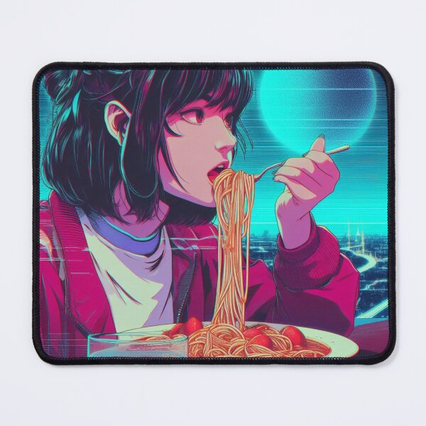Item preview, Girl Eating Spaghetti Digital Art Retrowave #1 designed and sold by AIrtisticPrints.