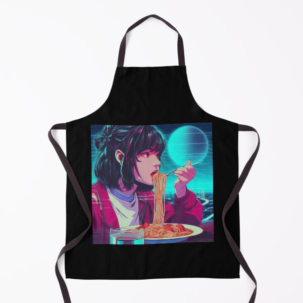 Item preview, Girl Eating Spaghetti Digital Art Retrowave #1 designed and sold by AIrtisticPrints.