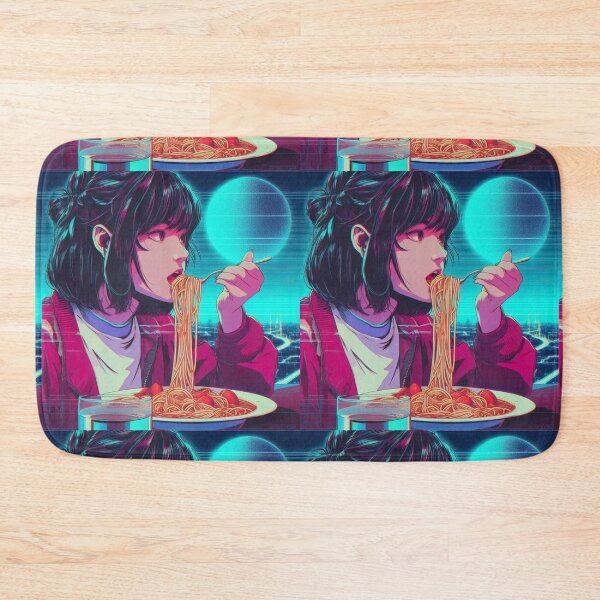 Item preview, Girl Eating Spaghetti Digital Art Retrowave #1 designed and sold by AIrtisticPrints.