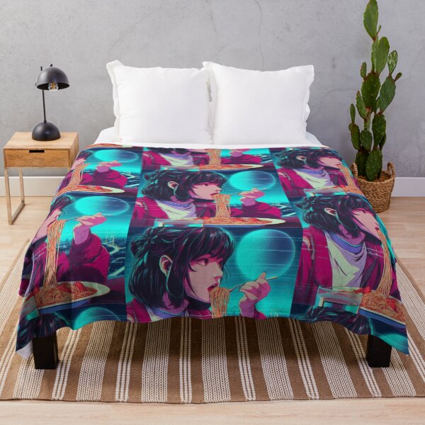 Item preview, Girl Eating Spaghetti Digital Art Retrowave #1 designed and sold by AIrtisticPrints.