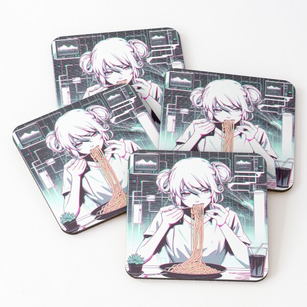 Item preview, Girl Eating Spaghetti Digital Art Psychedelic Retro Anime designed and sold by AIrtisticPrints.