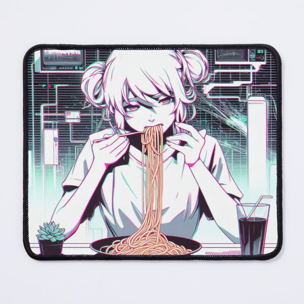 Item preview, Girl Eating Spaghetti Digital Art Psychedelic Retro Anime designed and sold by AIrtisticPrints.